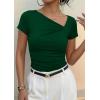 imagePRETTYGARDEN Womens 2026 Summer Asymmetrical Y2K Tops Trendy Ribbed Short Sleeve Fitted Tee Shirts Spring Fashion ClothingDark Green