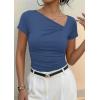 imagePRETTYGARDEN Womens 2026 Summer Asymmetrical Y2K Tops Trendy Ribbed Short Sleeve Fitted Tee Shirts Spring Fashion ClothingDusty Blue