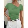 imagePRETTYGARDEN Womens 2026 Summer Asymmetrical Y2K Tops Trendy Ribbed Short Sleeve Fitted Tee Shirts Spring Fashion ClothingFruit Green