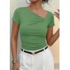 imagePRETTYGARDEN Womens 2026 Summer Asymmetrical Y2K Tops Trendy Ribbed Short Sleeve Fitted Tee Shirts Spring Fashion ClothingFruit Green