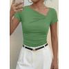 imagePRETTYGARDEN Womens 2026 Summer Asymmetrical Y2K Tops Trendy Ribbed Short Sleeve Fitted Tee Shirts Spring Fashion ClothingFruit Green