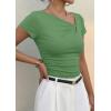 imagePRETTYGARDEN Womens 2026 Summer Asymmetrical Y2K Tops Trendy Ribbed Short Sleeve Fitted Tee Shirts Spring Fashion ClothingFruit Green