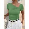 imagePRETTYGARDEN Womens 2026 Summer Asymmetrical Y2K Tops Trendy Ribbed Short Sleeve Fitted Tee Shirts Spring Fashion ClothingFruit Green