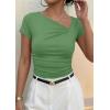 imagePRETTYGARDEN Womens 2026 Summer Asymmetrical Y2K Tops Trendy Ribbed Short Sleeve Fitted Tee Shirts Spring Fashion ClothingFruit Green