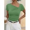 imagePRETTYGARDEN Womens 2026 Summer Asymmetrical Y2K Tops Trendy Ribbed Short Sleeve Fitted Tee Shirts Spring Fashion ClothingFruit Green