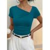 imagePRETTYGARDEN Womens 2026 Summer Asymmetrical Y2K Tops Trendy Ribbed Short Sleeve Fitted Tee Shirts Spring Fashion ClothingLake Blue