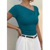 imagePRETTYGARDEN Womens 2026 Summer Asymmetrical Y2K Tops Trendy Ribbed Short Sleeve Fitted Tee Shirts Spring Fashion ClothingLake Blue
