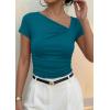 imagePRETTYGARDEN Womens 2026 Summer Asymmetrical Y2K Tops Trendy Ribbed Short Sleeve Fitted Tee Shirts Spring Fashion ClothingLake Blue