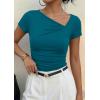 imagePRETTYGARDEN Womens 2026 Summer Asymmetrical Y2K Tops Trendy Ribbed Short Sleeve Fitted Tee Shirts Spring Fashion ClothingLake Blue