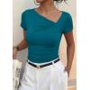 imagePRETTYGARDEN Womens 2026 Summer Asymmetrical Y2K Tops Trendy Ribbed Short Sleeve Fitted Tee Shirts Spring Fashion ClothingLake Blue