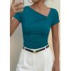 imagePRETTYGARDEN Womens 2026 Summer Asymmetrical Y2K Tops Trendy Ribbed Short Sleeve Fitted Tee Shirts Spring Fashion ClothingLake Blue