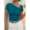 imagePRETTYGARDEN Womens 2026 Summer Asymmetrical Y2K Tops Trendy Ribbed Short Sleeve Fitted Tee Shirts Spring Fashion ClothingLake Blue