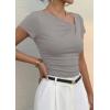 imagePRETTYGARDEN Womens 2026 Summer Asymmetrical Y2K Tops Trendy Ribbed Short Sleeve Fitted Tee Shirts Spring Fashion ClothingLight Grey