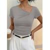 imagePRETTYGARDEN Womens 2026 Summer Asymmetrical Y2K Tops Trendy Ribbed Short Sleeve Fitted Tee Shirts Spring Fashion ClothingLight Grey
