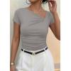 imagePRETTYGARDEN Womens 2026 Summer Asymmetrical Y2K Tops Trendy Ribbed Short Sleeve Fitted Tee Shirts Spring Fashion ClothingLight Grey