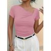 imagePRETTYGARDEN Womens 2026 Summer Asymmetrical Y2K Tops Trendy Ribbed Short Sleeve Fitted Tee Shirts Spring Fashion ClothingPink