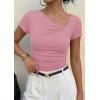 imagePRETTYGARDEN Womens 2026 Summer Asymmetrical Y2K Tops Trendy Ribbed Short Sleeve Fitted Tee Shirts Spring Fashion ClothingPink