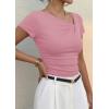 imagePRETTYGARDEN Womens 2026 Summer Asymmetrical Y2K Tops Trendy Ribbed Short Sleeve Fitted Tee Shirts Spring Fashion ClothingPink