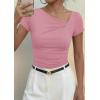 imagePRETTYGARDEN Womens 2026 Summer Asymmetrical Y2K Tops Trendy Ribbed Short Sleeve Fitted Tee Shirts Spring Fashion ClothingPink