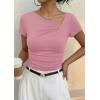 imagePRETTYGARDEN Womens 2026 Summer Asymmetrical Y2K Tops Trendy Ribbed Short Sleeve Fitted Tee Shirts Spring Fashion ClothingPink