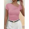 imagePRETTYGARDEN Womens 2026 Summer Asymmetrical Y2K Tops Trendy Ribbed Short Sleeve Fitted Tee Shirts Spring Fashion ClothingPink