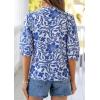 imagePRETTYGARDEN Womens 2026 Summer Floral Blouses Dressy Casual Half Sleeve V Neck Going Out Boho Tops Spring Fashion ClothingBlue