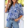 imagePRETTYGARDEN Womens 2026 Summer Floral Blouses Dressy Casual Half Sleeve V Neck Going Out Boho Tops Spring Fashion ClothingBlue