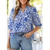 imagePRETTYGARDEN Womens 2026 Summer Floral Blouses Dressy Casual Half Sleeve V Neck Going Out Boho Tops Spring Fashion ClothingBlue