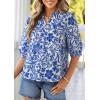 imagePRETTYGARDEN Womens 2026 Summer Floral Blouses Dressy Casual Half Sleeve V Neck Going Out Boho Tops Spring Fashion ClothingBlue