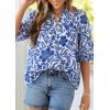 imagePRETTYGARDEN Womens 2026 Summer Floral Blouses Dressy Casual Half Sleeve V Neck Going Out Boho Tops Spring Fashion ClothingBlue