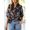 imagePRETTYGARDEN Womens 2026 Summer Floral Blouses Dressy Casual Half Sleeve V Neck Going Out Boho Tops Spring Fashion ClothingCoffee