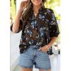 imagePRETTYGARDEN Womens 2026 Summer Floral Blouses Dressy Casual Half Sleeve V Neck Going Out Boho Tops Spring Fashion ClothingCoffee