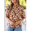 imagePRETTYGARDEN Womens 2026 Summer Floral Blouses Dressy Casual Half Sleeve V Neck Going Out Boho Tops Spring Fashion ClothingFloral Apricot Red