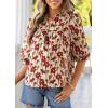 imagePRETTYGARDEN Womens 2026 Summer Floral Blouses Dressy Casual Half Sleeve V Neck Going Out Boho Tops Spring Fashion ClothingFloral Apricot Red