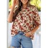 imagePRETTYGARDEN Womens 2026 Summer Floral Blouses Dressy Casual Half Sleeve V Neck Going Out Boho Tops Spring Fashion ClothingFloral Apricot Red