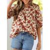 imagePRETTYGARDEN Womens 2026 Summer Floral Blouses Dressy Casual Half Sleeve V Neck Going Out Boho Tops Spring Fashion ClothingFloral Apricot Red