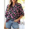imagePRETTYGARDEN Womens 2026 Summer Floral Blouses Dressy Casual Half Sleeve V Neck Going Out Boho Tops Spring Fashion ClothingFloral Black Pink