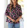 imagePRETTYGARDEN Womens 2026 Summer Floral Blouses Dressy Casual Half Sleeve V Neck Going Out Boho Tops Spring Fashion ClothingFloral Black Pink