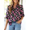 imagePRETTYGARDEN Womens 2026 Summer Floral Blouses Dressy Casual Half Sleeve V Neck Going Out Boho Tops Spring Fashion ClothingFloral Black Pink