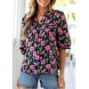imagePRETTYGARDEN Womens 2026 Summer Floral Blouses Dressy Casual Half Sleeve V Neck Going Out Boho Tops Spring Fashion ClothingFloral Black Pink