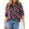 imagePRETTYGARDEN Womens 2026 Summer Floral Blouses Dressy Casual Half Sleeve V Neck Going Out Boho Tops Spring Fashion ClothingFloral Black Pink