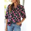 imagePRETTYGARDEN Womens 2026 Summer Floral Blouses Dressy Casual Half Sleeve V Neck Going Out Boho Tops Spring Fashion ClothingFloral Black Pink