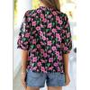 imagePRETTYGARDEN Womens 2026 Summer Floral Blouses Dressy Casual Half Sleeve V Neck Going Out Boho Tops Spring Fashion ClothingFloral Black Pink