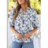 imagePRETTYGARDEN Womens 2026 Summer Floral Blouses Dressy Casual Half Sleeve V Neck Going Out Boho Tops Spring Fashion ClothingFloral White Blue