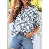 imagePRETTYGARDEN Womens 2026 Summer Floral Blouses Dressy Casual Half Sleeve V Neck Going Out Boho Tops Spring Fashion ClothingFloral White Blue