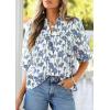 imagePRETTYGARDEN Womens 2026 Summer Floral Blouses Dressy Casual Half Sleeve V Neck Going Out Boho Tops Spring Fashion ClothingFloral White Blue