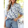 imagePRETTYGARDEN Womens 2026 Summer Floral Blouses Dressy Casual Half Sleeve V Neck Going Out Boho Tops Spring Fashion ClothingFloral White Blue
