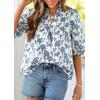 imagePRETTYGARDEN Womens 2026 Summer Floral Blouses Dressy Casual Half Sleeve V Neck Going Out Boho Tops Spring Fashion ClothingFloral White Blue