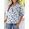 imagePRETTYGARDEN Womens 2026 Summer Floral Blouses Dressy Casual Half Sleeve V Neck Going Out Boho Tops Spring Fashion ClothingFloral White Blue
