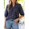 imagePRETTYGARDEN Womens 2026 Summer Floral Blouses Dressy Casual Half Sleeve V Neck Going Out Boho Tops Spring Fashion ClothingNavy Blue